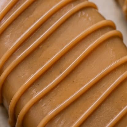 Caramel-colored cakesicles with drizzle